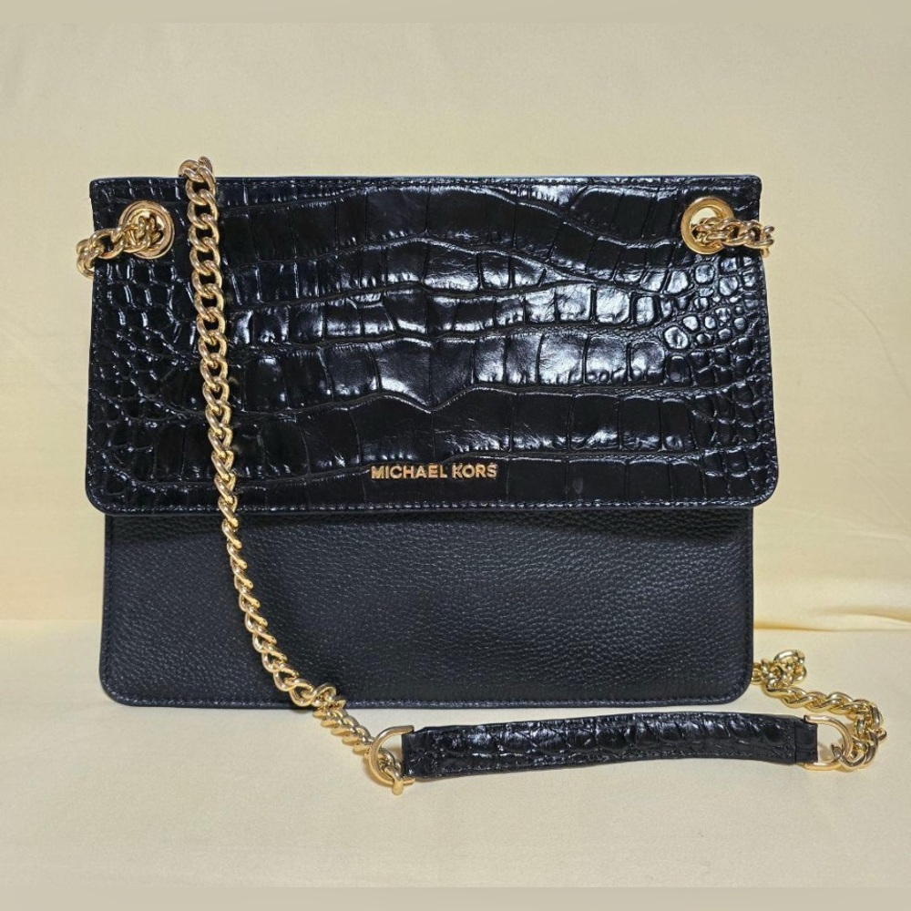 Michael Kors Limited Edition  Black Croc & Flap Pebbled Leather Crossbody NWOT